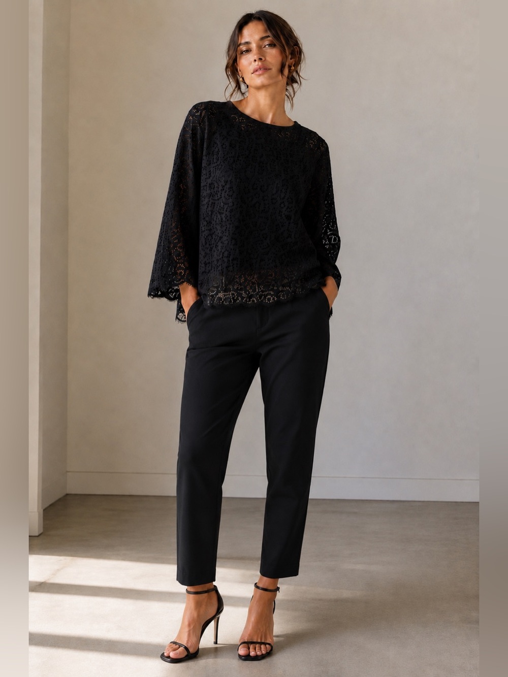 J. Crew Lace Overlay Tunic Top in Black